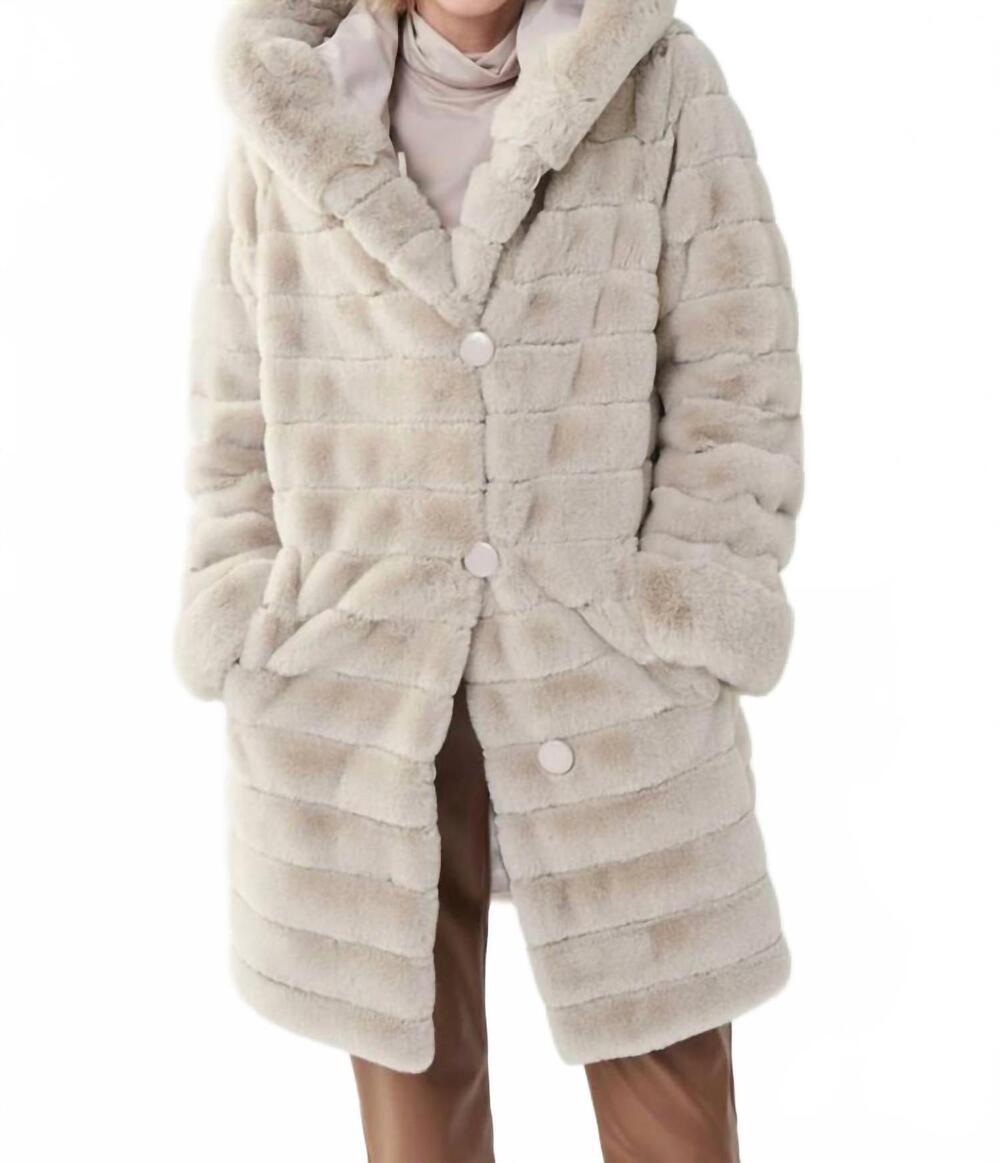 NEW JOSEPH RIBKOFF faux fur hooded coat in champagne